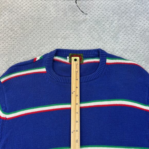 Vintage Boston Traders Mens Knit Sweater Striped Crew Neck Tight Knit Med Navy - Picture 11 of 12